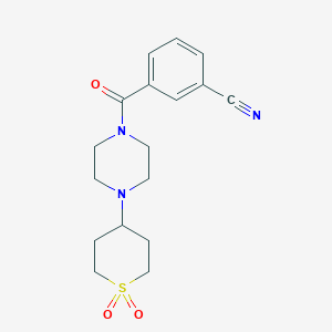 molecular formula C17H21N3O3S B2425352 3-(4-(1,1-dioxidotetrahydro-2H-thiopyran-4-yl)piperazine-1-carbonyl)benzonitrile CAS No. 1903602-61-8