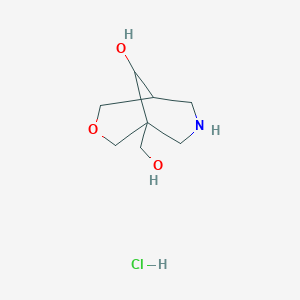 molecular formula C8H16ClNO3 B2425359 1-(Hydroxymethyl)-3-oxa-7-azabicyclo[3.3.1]nonan-9-ol;hydrochloride CAS No. 2470438-06-1