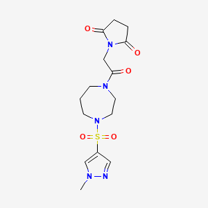 molecular formula C15H21N5O5S B2425360 1-(2-(4-((1-methyl-1H-pyrazol-4-yl)sulfonyl)-1,4-diazepan-1-yl)-2-oxoethyl)pyrrolidine-2,5-dione CAS No. 2034488-57-6