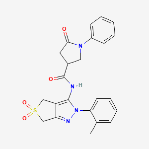 molecular formula C23H22N4O4S B2425366 N-(5,5-dioxido-2-(o-tolyl)-4,6-dihydro-2H-thieno[3,4-c]pyrazol-3-yl)-5-oxo-1-phenylpyrrolidine-3-carboxamide CAS No. 872596-62-8