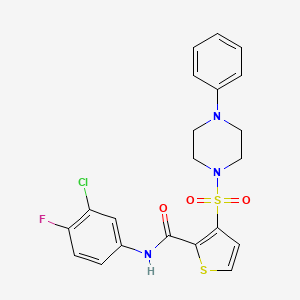 molecular formula C21H19ClFN3O3S2 B2425376 N-(3-chloro-4-fluorophenyl)-3-[(4-phenylpiperazin-1-yl)sulfonyl]thiophene-2-carboxamide CAS No. 1207042-69-0