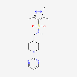molecular formula C16H24N6O2S B2425377 1,3,5-trimethyl-N-((1-(pyrimidin-2-yl)piperidin-4-yl)methyl)-1H-pyrazole-4-sulfonamide CAS No. 1448135-39-4