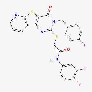 molecular formula C24H15F3N4O2S2 B2425378 N-(3,4-difluorophenyl)-2-((3-(4-fluorobenzyl)-4-oxo-3,4-dihydropyrido[3',2':4,5]thieno[3,2-d]pyrimidin-2-yl)thio)acetamide CAS No. 1189669-72-4