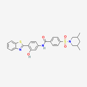 molecular formula C27H27N3O4S2 B2425380 N-(4-(benzo[d]thiazol-2-yl)-3-hydroxyphenyl)-4-((3,5-dimethylpiperidin-1-yl)sulfonyl)benzamide CAS No. 361167-65-9