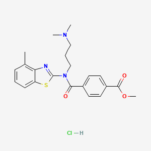 molecular formula C22H26ClN3O3S B2425383 Methyl 4-((3-(dimethylamino)propyl)(4-methylbenzo[d]thiazol-2-yl)carbamoyl)benzoate hydrochloride CAS No. 1215387-71-5