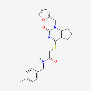 molecular formula C22H23N3O3S B2425397 2-[[1-(furan-2-ylmethyl)-2-oxo-6,7-dihydro-5H-cyclopenta[d]pyrimidin-4-yl]sulfanyl]-N-[(4-methylphenyl)methyl]acetamide CAS No. 946271-16-5