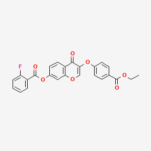 molecular formula C25H17FO7 B2425433 3-(4-(ethoxycarbonyl)phenoxy)-4-oxo-4H-chromen-7-yl 2-fluorobenzoate CAS No. 637751-51-0