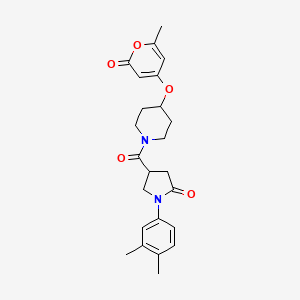 molecular formula C24H28N2O5 B2425447 1-(3,4-二甲基苯基)-4-(4-((6-甲基-2-氧代-2H-吡喃-4-基)氧基)哌啶-1-甲酰基)吡咯烷-2-酮 CAS No. 1798491-76-5