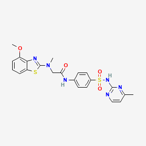 molecular formula C22H22N6O4S2 B2425464 2-((4-甲氧基苯并[3,2-d]噻唑-2-基)(甲基)氨基)-N-(4-(N-(4-甲基嘧啶-2-基)磺酰氨基)苯基)乙酰胺 CAS No. 1351591-13-3