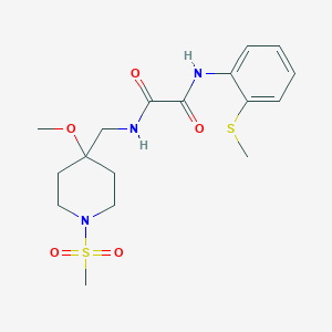 molecular formula C17H25N3O5S2 B2425474 N-[(1-methanesulfonyl-4-methoxypiperidin-4-yl)methyl]-N'-[2-(methylsulfanyl)phenyl]ethanediamide CAS No. 2415510-65-3