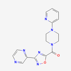molecular formula C16H15N7O2 B2425489 2-{5-[4-(pyridin-2-yl)piperazine-1-carbonyl]-1,2,4-oxadiazol-3-yl}pyrazine CAS No. 1226432-82-1
