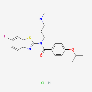 molecular formula C22H27ClFN3O2S B2425503 N-(3-(二甲胺基)丙基)-N-(6-氟苯并[1,2-d]噻唑-2-基)-4-异丙氧基苯甲酰胺盐酸盐 CAS No. 1216750-58-1