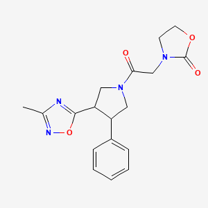 molecular formula C18H20N4O4 B2425510 3-(2-(3-(3-Methyl-1,2,4-oxadiazol-5-yl)-4-phenylpyrrolidin-1-yl)-2-oxoethyl)oxazolidin-2-one CAS No. 1903716-70-0
