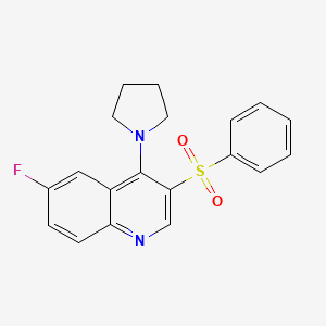 molecular formula C19H17FN2O2S B2425514 3-(Benzenesulfonyl)-6-fluoro-4-pyrrolidin-1-ylquinoline CAS No. 887223-25-8
