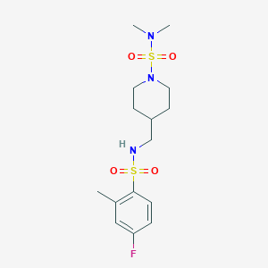 molecular formula C15H24FN3O4S2 B2425523 4-((4-fluoro-2-methylphenylsulfonamido)methyl)-N,N-dimethylpiperidine-1-sulfonamide CAS No. 2034375-60-3