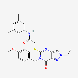 molecular formula C25H27N5O3S B2425564 N-(3,5-dimethylphenyl)-2-({2-ethyl-6-[(4-methoxyphenyl)methyl]-7-oxo-2H,6H,7H-pyrazolo[4,3-d]pyrimidin-5-yl}sulfanyl)acetamide CAS No. 932284-82-7