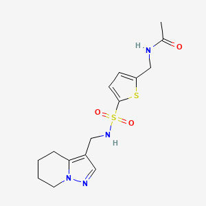 molecular formula C15H20N4O3S2 B2425604 N-((5-(N-((4,5,6,7-tetrahydropyrazolo[1,5-a]pyridin-3-yl)methyl)sulfamoyl)thiophen-2-yl)methyl)acetamide CAS No. 2034246-12-1