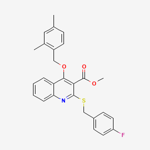 molecular formula C27H24FNO3S B2425607 methyl 4-[(2,4-dimethylphenyl)methoxy]-2-{[(4-fluorophenyl)methyl]sulfanyl}quinoline-3-carboxylate CAS No. 932302-20-0