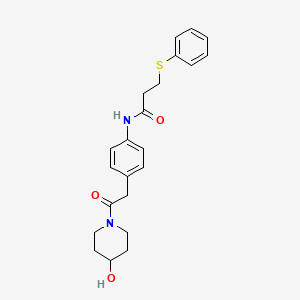 molecular formula C22H26N2O3S B2425625 N-(4-(2-(4-hydroxypiperidin-1-yl)-2-oxoethyl)phenyl)-3-(phenylthio)propanamide CAS No. 1235012-80-2