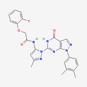 molecular formula C25H22FN7O3 B2425628 N-(1-(1-(3,4-dimethylphenyl)-4-oxo-4,5-dihydro-1H-pyrazolo[3,4-d]pyrimidin-6-yl)-3-methyl-1H-pyrazol-5-yl)-2-(2-fluorophenoxy)acetamide CAS No. 1172236-50-8