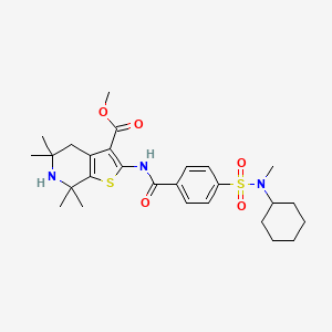 molecular formula C27H37N3O5S2 B2425644 methyl 2-{4-[cyclohexyl(methyl)sulfamoyl]benzamido}-5,5,7,7-tetramethyl-4H,5H,6H,7H-thieno[2,3-c]pyridine-3-carboxylate CAS No. 449782-55-2