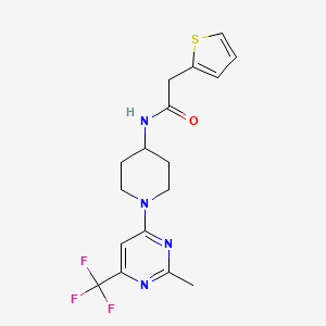 molecular formula C17H19F3N4OS B2425692 N-{1-[2-Methyl-6-(trifluoromethyl)pyrimidin-4-YL]piperidin-4-YL}-2-(thiophen-2-YL)acetamide CAS No. 1775435-94-3