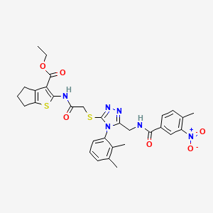 molecular formula C31H32N6O6S2 B2425698 ETHYL 2-(2-{[4-(2,3-DIMETHYLPHENYL)-5-{[(4-METHYL-3-NITROPHENYL)FORMAMIDO]METHYL}-4H-1,2,4-TRIAZOL-3-YL]SULFANYL}ACETAMIDO)-4H,5H,6H-CYCLOPENTA[B]THIOPHENE-3-CARBOXYLATE CAS No. 393850-26-5