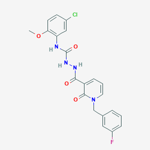 molecular formula C21H18ClFN4O4 B2425785 N-(5-chloro-2-methoxyphenyl)-2-(1-(3-fluorobenzyl)-2-oxo-1,2-dihydropyridine-3-carbonyl)hydrazinecarboxamide CAS No. 1105206-40-3