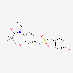 molecular formula C20H23FN2O4S B2425833 N-(5-ethyl-3,3-dimethyl-4-oxo-2,3,4,5-tetrahydrobenzo[b][1,4]oxazepin-8-yl)-1-(4-fluorophenyl)methanesulfonamide CAS No. 922098-23-5