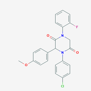 molecular formula C23H18ClFN2O3 B242586 4-(4-Chlorophenyl)-1-(2-fluorophenyl)-3-(4-methoxyphenyl)-2,5-piperazinedione 