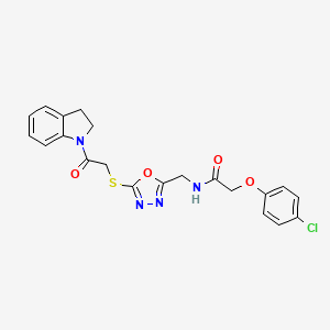 B2425869 2-(4-chlorophenoxy)-N-((5-((2-(indolin-1-yl)-2-oxoethyl)thio)-1,3,4-oxadiazol-2-yl)methyl)acetamide CAS No. 851785-00-7