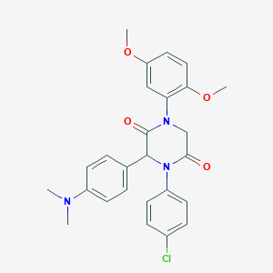 molecular formula C26H26ClN3O4 B242587 4-(4-Chlorophenyl)-1-(2,5-dimethoxyphenyl)-3-[4-(dimethylamino)phenyl]-2,5-piperazinedione 