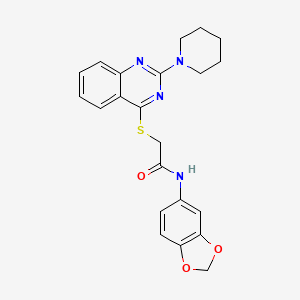 molecular formula C22H22N4O3S B2425968 N-(2H-1,3-benzodioxol-5-yl)-2-{[2-(piperidin-1-yl)quinazolin-4-yl]sulfanyl}acetamide CAS No. 1115407-63-0