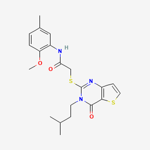 molecular formula C21H25N3O3S2 B2425978 N-(2-methoxy-5-methylphenyl)-2-{[3-(3-methylbutyl)-4-oxo-3,4-dihydrothieno[3,2-d]pyrimidin-2-yl]sulfanyl}acetamide CAS No. 1252860-09-5