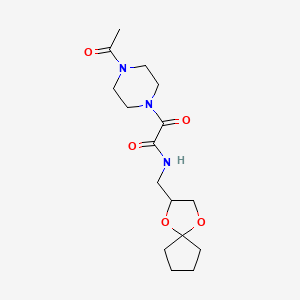 molecular formula C16H25N3O5 B2425986 N-(1,4-dioxaspiro[4.4]nonan-2-ylmethyl)-2-(4-acetylpiperazin-1-yl)-2-oxoacetamide CAS No. 899982-41-3