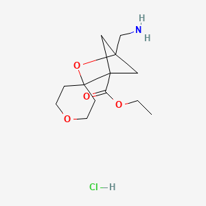 molecular formula C13H22ClNO4 B2425989 Ethyl 4-(aminomethyl)-3-oxaspiro[bicyclo[2.1.1]hexane-2,4'-oxane]-1-carboxylate hydrochloride CAS No. 2225146-83-6