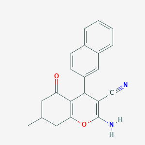 molecular formula C21H18N2O2 B2426014 2-amino-7-methyl-4-(2-naphthyl)-5-oxo-5,6,7,8-tetrahydro-4H-chromene-3-carbonitrile CAS No. 414899-70-0