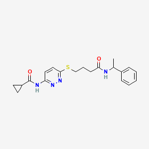 molecular formula C20H24N4O2S B2426045 N-(6-((4-oxo-4-((1-phenylethyl)amino)butyl)thio)pyridazin-3-yl)cyclopropanecarboxamide CAS No. 1040648-67-6