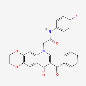 molecular formula C26H19FN2O5 B2426047 2-(8-benzoyl-9-oxo-2,3-dihydro-[1,4]dioxino[2,3-g]quinolin-6-yl)-N-(4-fluorophenyl)acetamide CAS No. 866348-72-3
