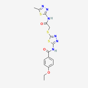 molecular formula C16H16N6O3S3 B2426054 4-ethoxy-N-[5-[2-[(5-methyl-1,3,4-thiadiazol-2-yl)amino]-2-oxoethyl]sulfanyl-1,3,4-thiadiazol-2-yl]benzamide CAS No. 392319-28-7
