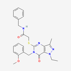 molecular formula C25H27N5O3S B2426065 N-benzyl-2-((1-ethyl-6-(2-methoxybenzyl)-3-methyl-7-oxo-6,7-dihydro-1H-pyrazolo[4,3-d]pyrimidin-5-yl)thio)acetamide CAS No. 1358947-69-9