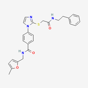 molecular formula C26H26N4O3S B2426116 N-[(5-methylfuran-2-yl)methyl]-4-[2-({[(2-phenylethyl)carbamoyl]methyl}sulfanyl)-1H-imidazol-1-yl]benzamide CAS No. 1207003-59-5