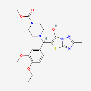 molecular formula C22H29N5O5S B2426129 Ethyl 4-((4-ethoxy-3-methoxyphenyl)(6-hydroxy-2-methylthiazolo[3,2-b][1,2,4]triazol-5-yl)methyl)piperazine-1-carboxylate CAS No. 869343-93-1