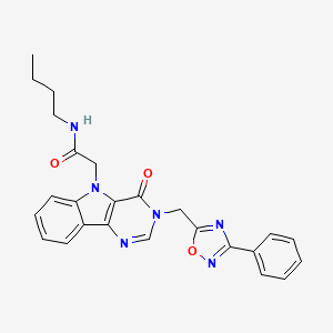 molecular formula C25H24N6O3 B2426136 N-butyl-2-{4-oxo-3-[(3-phenyl-1,2,4-oxadiazol-5-yl)methyl]-3H,4H,5H-pyrimido[5,4-b]indol-5-yl}acetamide CAS No. 1112024-10-8