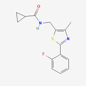molecular formula C15H15FN2OS B2426166 N-((2-(2-fluorophenyl)-4-methylthiazol-5-yl)methyl)cyclopropanecarboxamide CAS No. 1421489-92-0