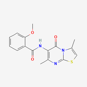 molecular formula C16H15N3O3S B2426210 N-{3,7-dimethyl-5-oxo-5H-[1,3]thiazolo[3,2-a]pyrimidin-6-yl}-2-methoxybenzamide CAS No. 946358-49-2