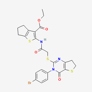 molecular formula C24H22BrN3O4S3 B2426310 ethyl 2-(2-{[3-(4-bromophenyl)-4-oxo-3H,4H,6H,7H-thieno[3,2-d]pyrimidin-2-yl]sulfanyl}acetamido)-4H,5H,6H-cyclopenta[b]thiophene-3-carboxylate CAS No. 850915-89-8
