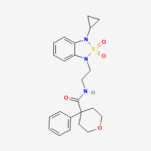 molecular formula C23H27N3O4S B2426329 N-[2-(3-cyclopropyl-2,2-dioxo-1,3-dihydro-2lambda6,1,3-benzothiadiazol-1-yl)ethyl]-4-phenyloxane-4-carboxamide CAS No. 2097888-59-8
