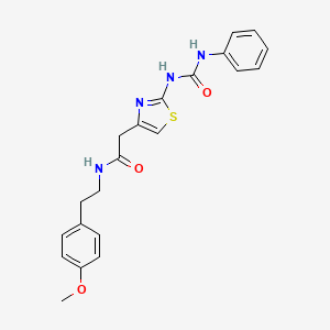 molecular formula C21H22N4O3S B2426336 N-[2-(4-methoxyphenyl)ethyl]-2-{2-[(phenylcarbamoyl)amino]-1,3-thiazol-4-yl}acetamide CAS No. 946224-03-9