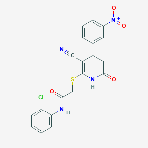 molecular formula C20H15ClN4O4S B2426354 N-(2-chlorophenyl)-2-{[3-cyano-4-(3-nitrophenyl)-6-oxo-1,4,5,6-tetrahydropyridin-2-yl]sulfanyl}acetamide CAS No. 877818-53-6